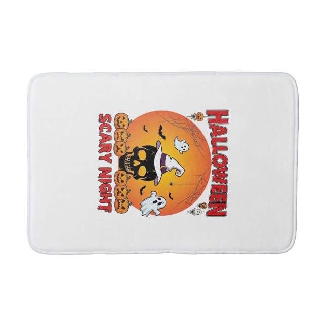 Halloween Scary Night Skull Witch Hat Pumpkins Gho Bath Mat (Front)