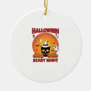 Halloween Scary Night Skull Witch Hat Pumpkins Gho Ceramic Tree Decoration