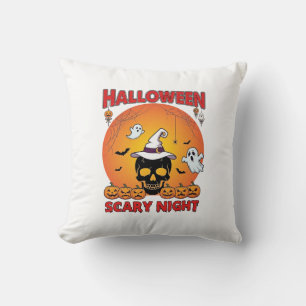 Halloween Scary Night Skull Witch Hat Pumpkins Gho Cushion