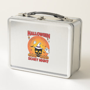 Halloween Scary Night Skull Witch Hat Pumpkins Gho Metal Lunch Box