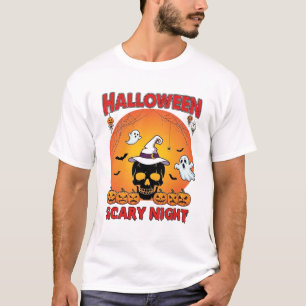 Halloween Scary Night Skull Witch Hat Pumpkins Gho T-Shirt