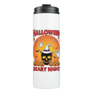 Halloween Scary Night Skull Witch Hat Pumpkins Gho Thermal Tumbler