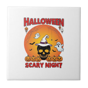 Halloween Scary Night Skull Witch Hat Pumpkins Gho Tile