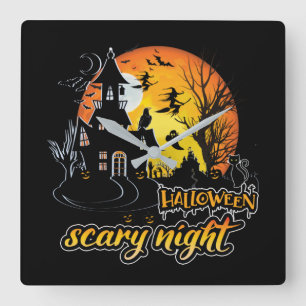 Halloween Scary Night Square Wall Clock