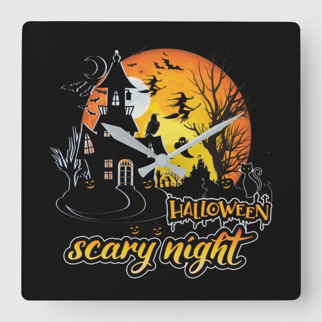 Halloween Scary Night Square Wall Clock (Front)