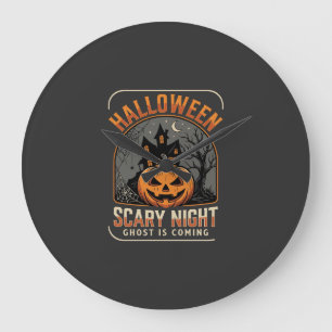 Halloween Scary Night Vintage Pumpkin Design Large Clock