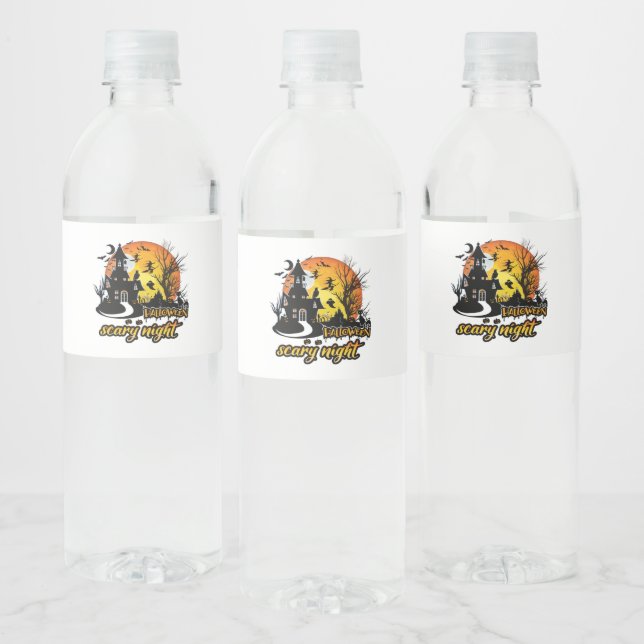 Halloween Scary Night Water Bottle Label (Bottles)