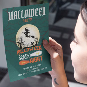 Halloween Scary Night Witch Party Invitation Card