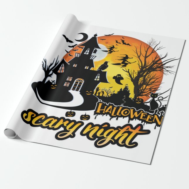 Halloween Scary Night Wrapping Paper (Unrolled)