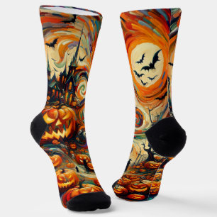 Halloween Scary Orange Black Novelty Socks