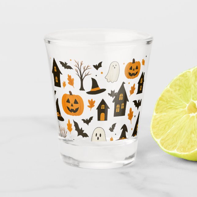 Halloween Scary Pattern – Spooky & Festive Shot Glass (Front)