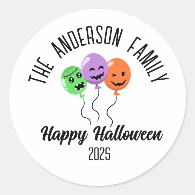 Halloween Scary Pumpkin Balloons Personalised Name Classic Round Sticker (Front)