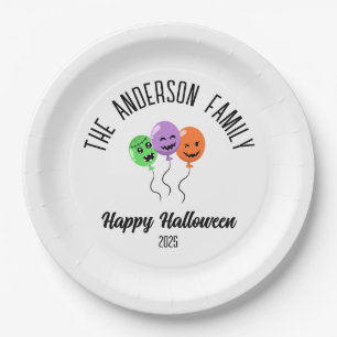 Halloween Scary Pumpkin Balloons Personalized Name Paper Plate