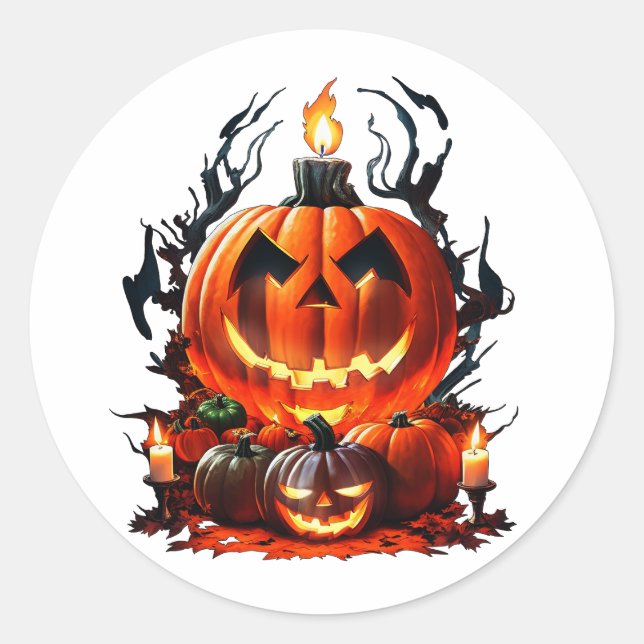 Halloween Scary Pumpkin Classic Round Sticker (Front)