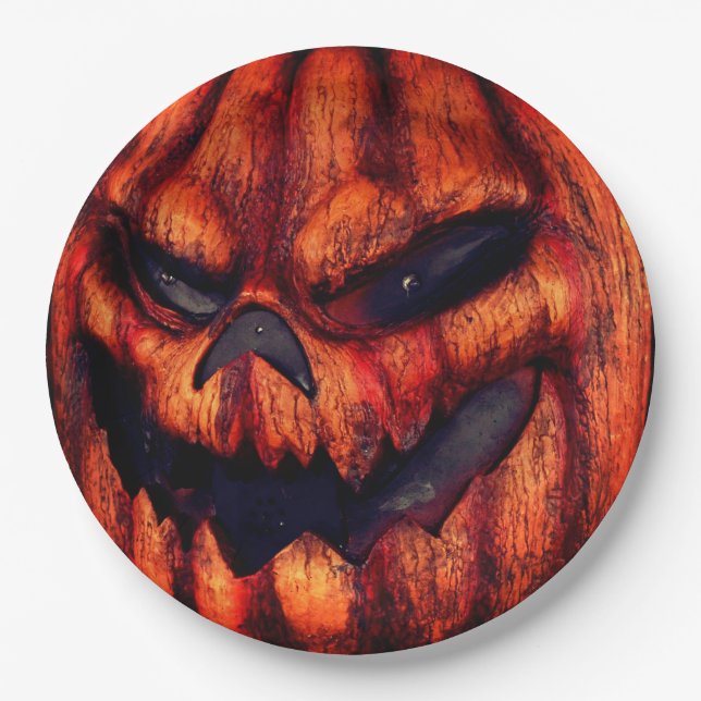 Halloween Scary Pumpkin Face Paper Plate (Front)