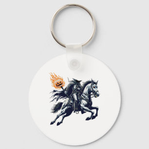 Halloween Scary Pumpkin Headless Horseman Key Ring