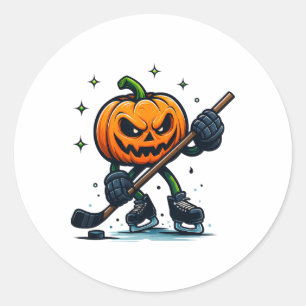 Halloween Scary Pumpkin Showing Hockey Skills Spoo Classic Round Sticker