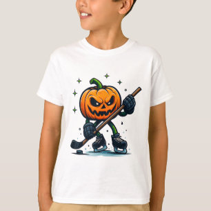Halloween Scary Pumpkin Showing Hockey Skills Spoo T-Shirt
