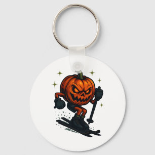 Halloween Scary Pumpkin Showing Skiing Skills Spoo Key Ring