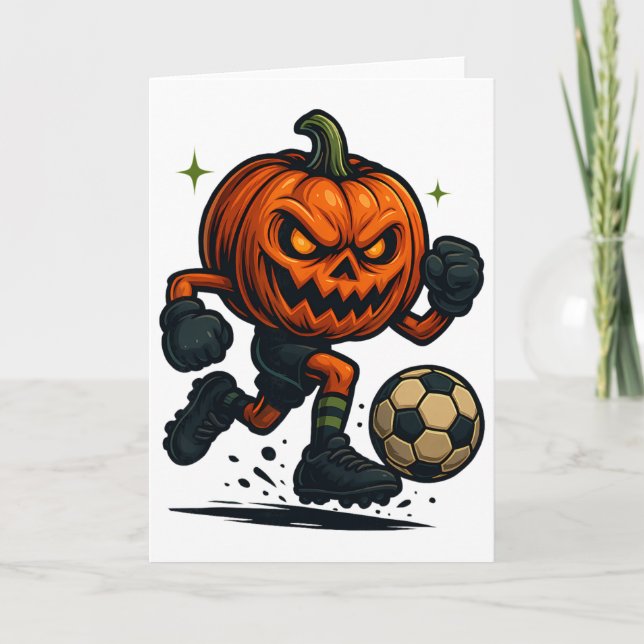 Halloween Scary Pumpkin Showing Soccer Skills Spoo Card (Front)
