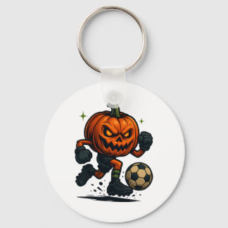 Halloween Scary Pumpkin Showing Soccer Skills Spoo Key Ring