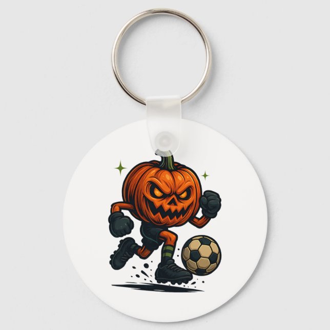 Halloween Scary Pumpkin Showing Soccer Skills Spoo Key Ring (Front)