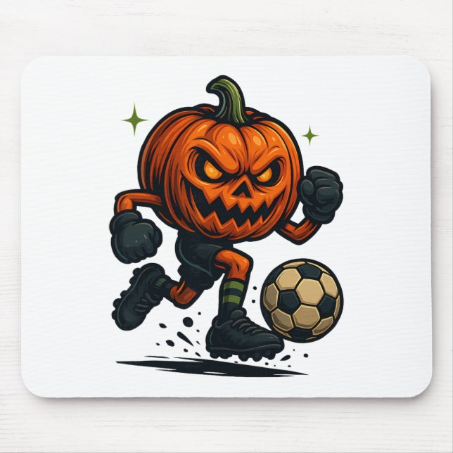 Halloween Scary Pumpkin Showing Soccer Skills Spoo Mouse Mat (Front)