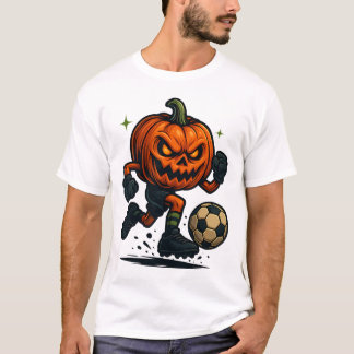 Halloween Scary Pumpkin Showing Soccer Skills Spoo T-Shirt