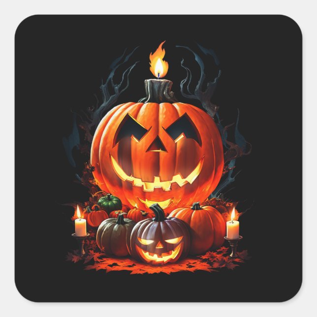 Halloween Scary Pumpkin Square Sticker (Front)