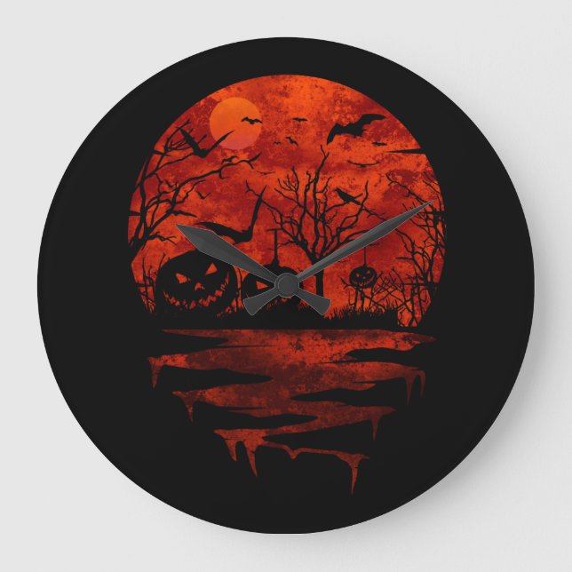 HALLOWEEN SCARY RED MOON LARGE CLOCK (Front)