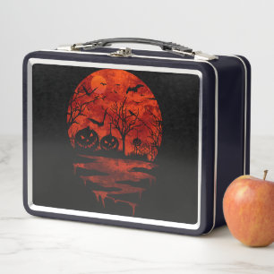HALLOWEEN SCARY RED MOON METAL LUNCH BOX