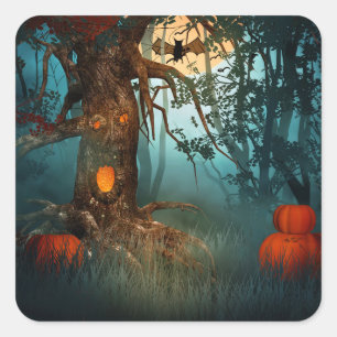 Halloween Scary Scene (3) - Customise Square Sticker