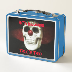 Halloween scary skull clown metal lunch box
