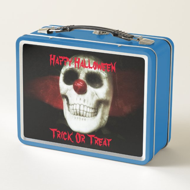 Halloween scary skull clown metal lunch box (Back)