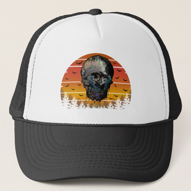 HALLOWEEN SCARY SKULL TRUCKER HAT (Front)