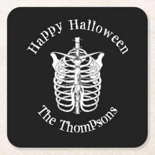 Halloween Scary Spooky Creepy Skeleton Square Paper Coaster