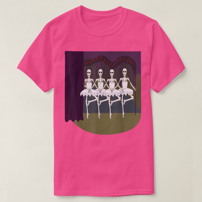 Halloween Scary Spooky Dancing Ballerina Skeletons T-Shirt (Design Front)