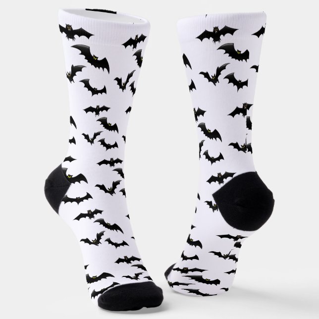 Halloween Scary Spooky Flying Bats Pattern Socks (Angled)
