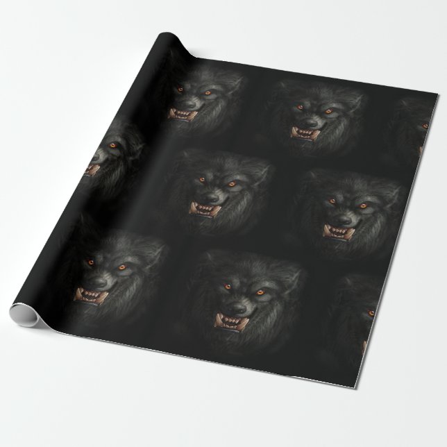 Halloween Scary Werewolf Wrapping Paper (Unrolled)