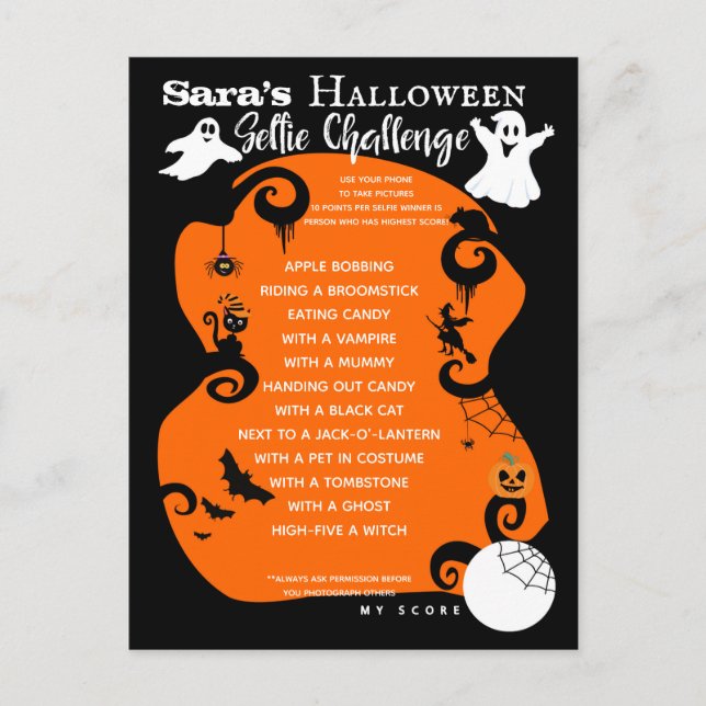 halloween scavenger hunt game party announcement postcard (Front)
