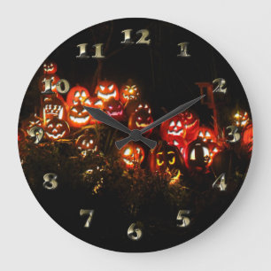 Halloween Scene Filled with Jack-O-Lanterns Large Clock