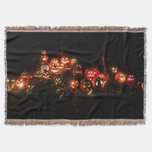 Halloween Scene Filled with Jack-O-Lanterns Throw Blanket