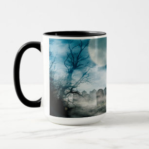 Halloween scene. Haunted house. Mug