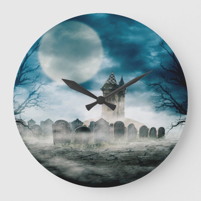 Halloween scene. Haunted house on graveyard Large Clock (Front)
