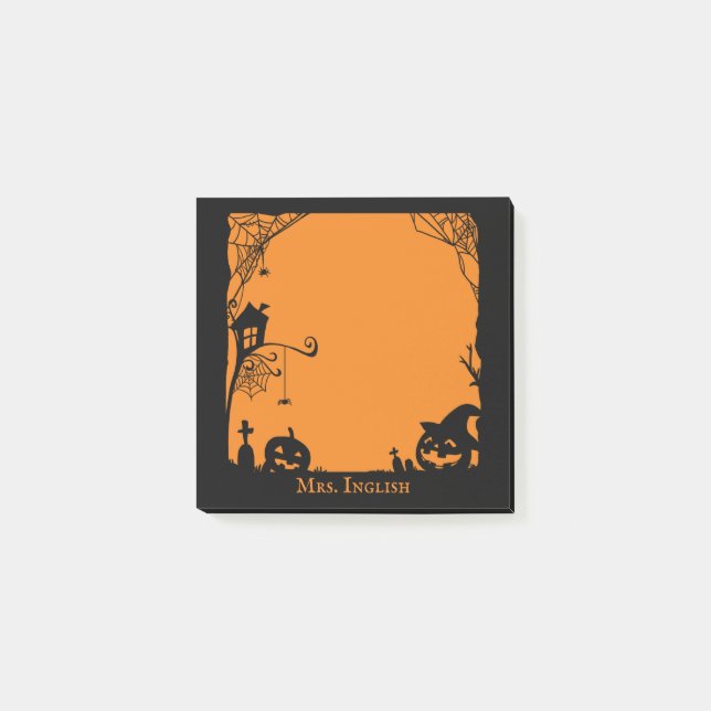 Halloween Scene Pumpkins and Spiderwebs  Post-it Notes (Front)