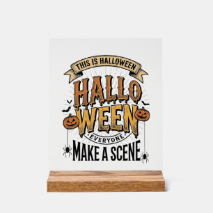 Halloween Scene Shirt Vintage Engraving Pumpkin De Acrylic Sign