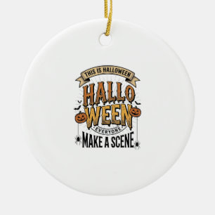 Halloween Scene Shirt Vintage Engraving Pumpkin De Ceramic Tree Decoration