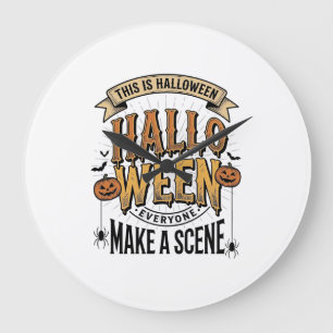 Halloween Scene Shirt Vintage Engraving Pumpkin De Large Clock