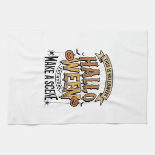 Halloween Scene Shirt Vintage Engraving Pumpkin De Tea Towel