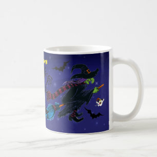 Halloween scene witch skull horror night custom coffee mug